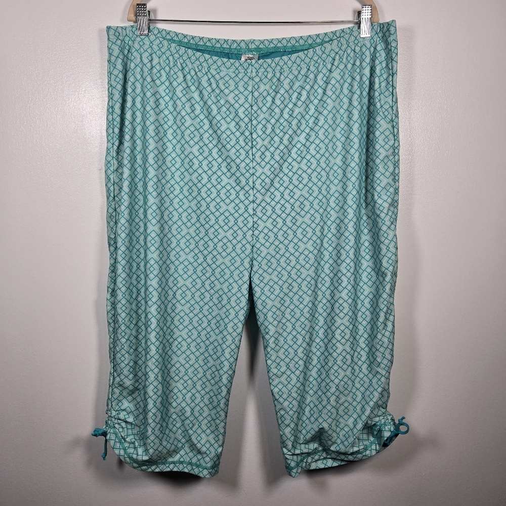 UV Skinz Turquise Geometric Print Modest UV Protect Swim Capri Pant Plus Size 4X